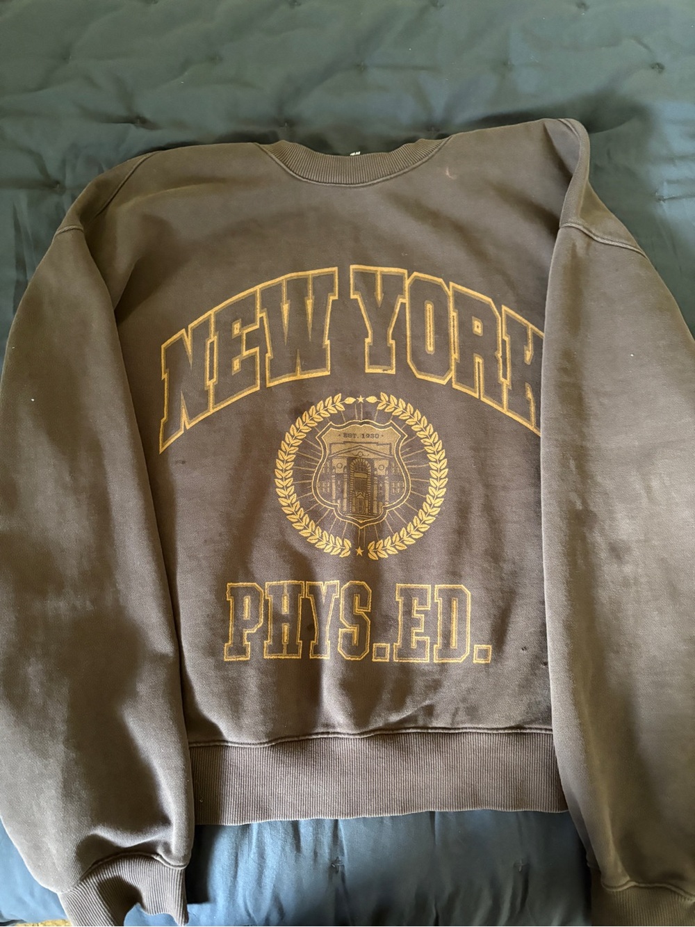 New York Phys. Ed. Men's Crewneck Sweatshirt - Brown & Gold